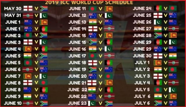 World cup 2019 schedule