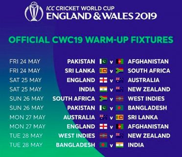 world cup 2019 warm up matches list
